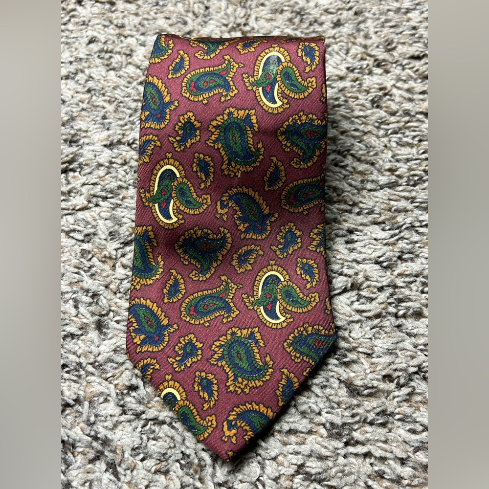 Charvet Paisley Patterned Tie - Burgundy and Green